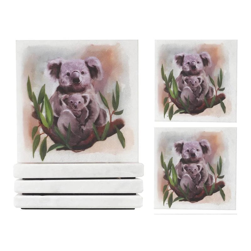 Set of 4 Australian Wildlife Marble Coasters - Koala