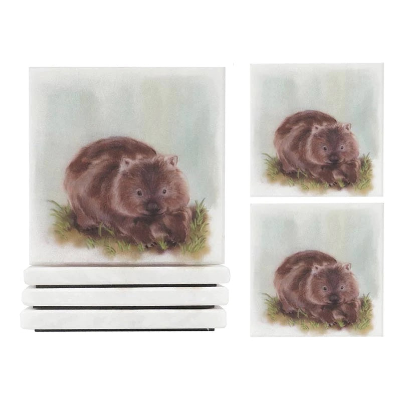 Set of 4 Australian Wildlife Marble Coasters - Wombat