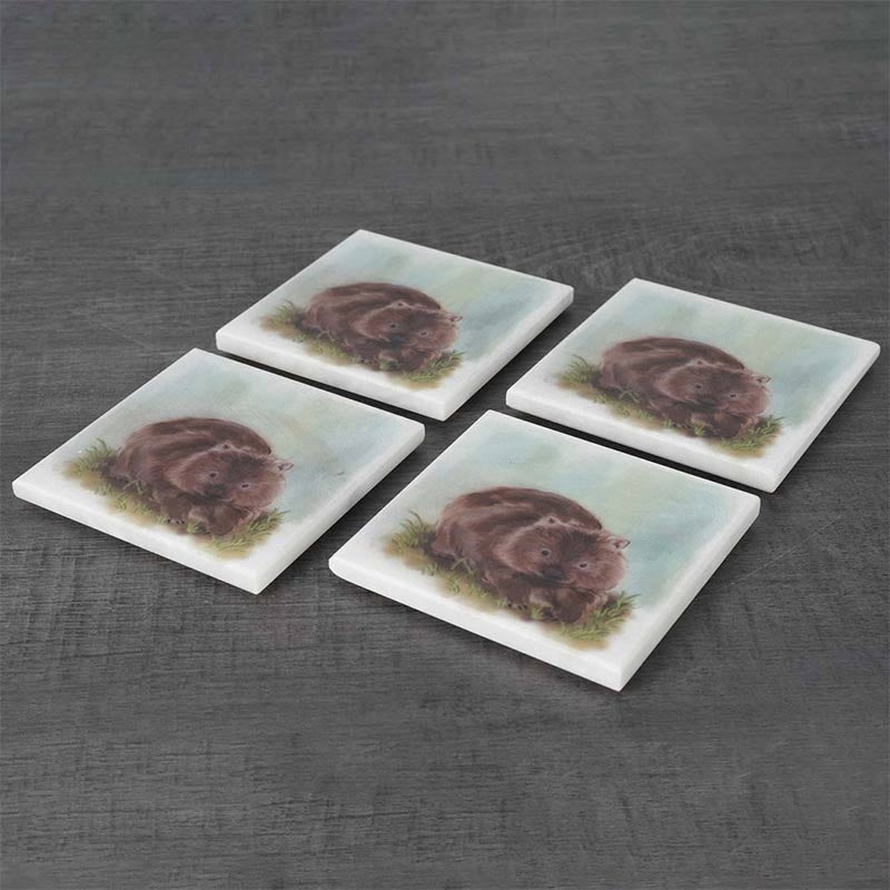 Set of 4 Australian Wildlife Marble Coasters - Wombat