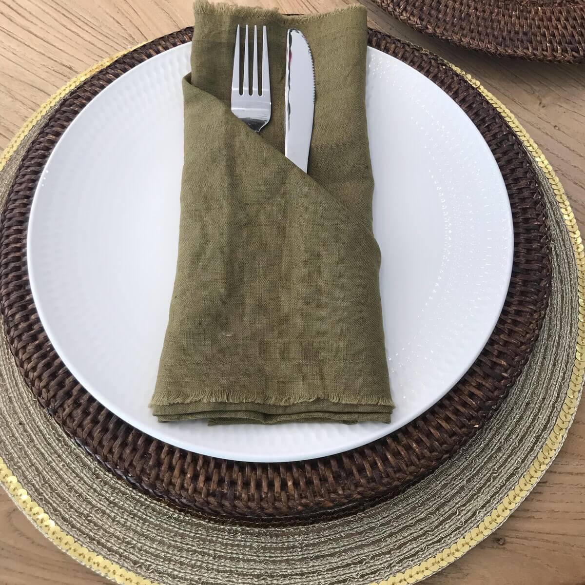 Set of 4 Linen Table Napkins - Olive