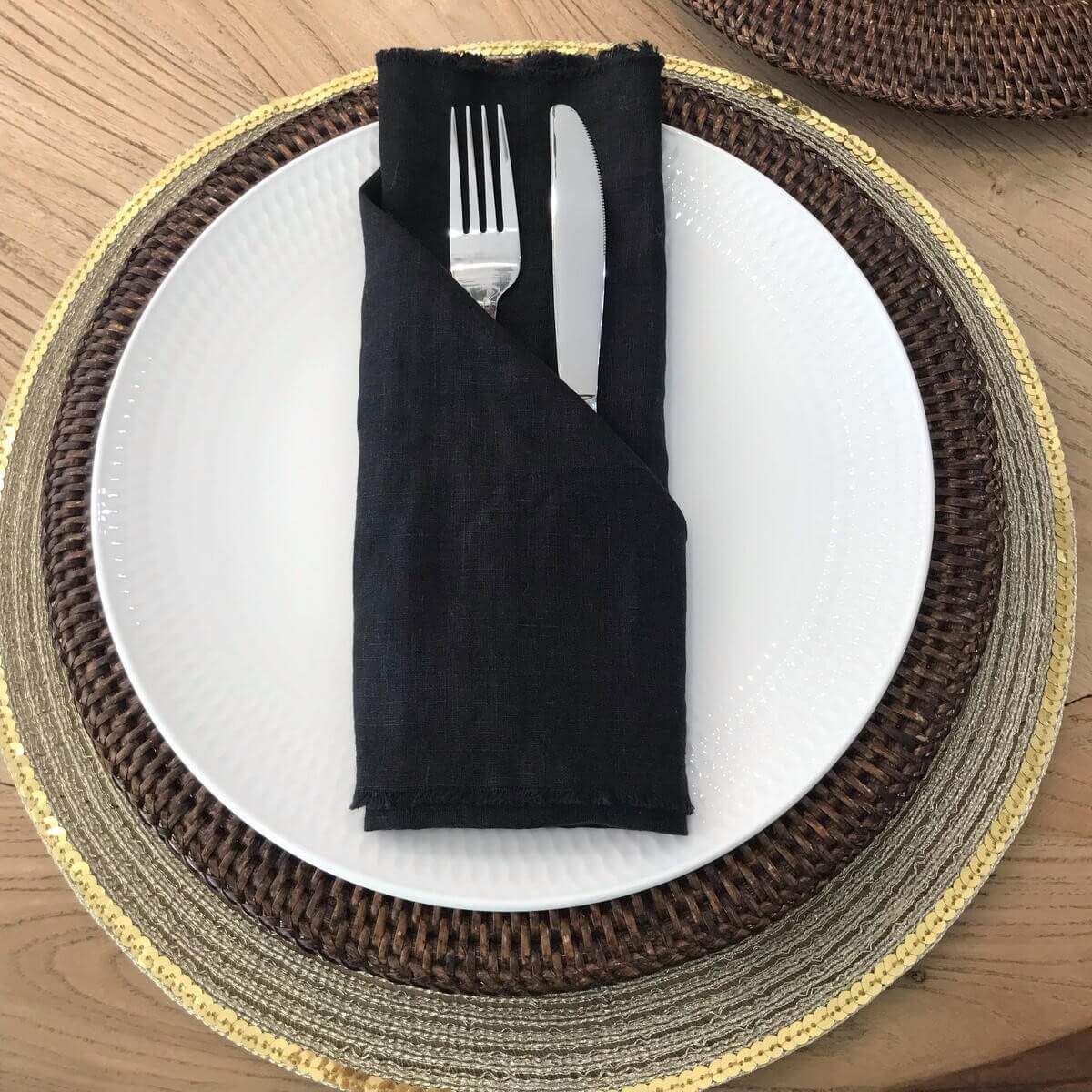 Set of 4 Linen Table Napkins - Black