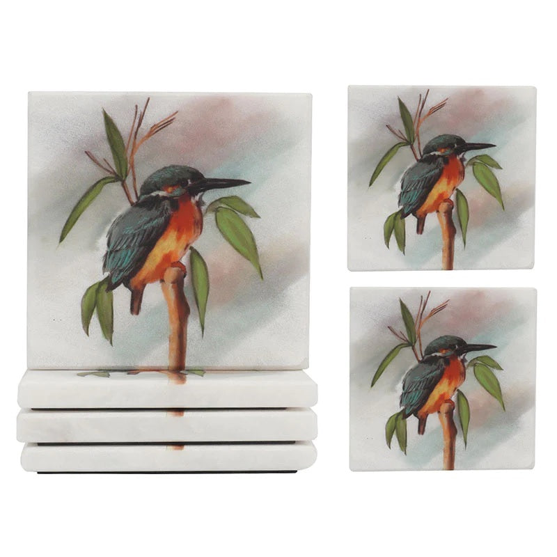 Set of 4 Square Australian Birds Marble Coasters - Kingfisher