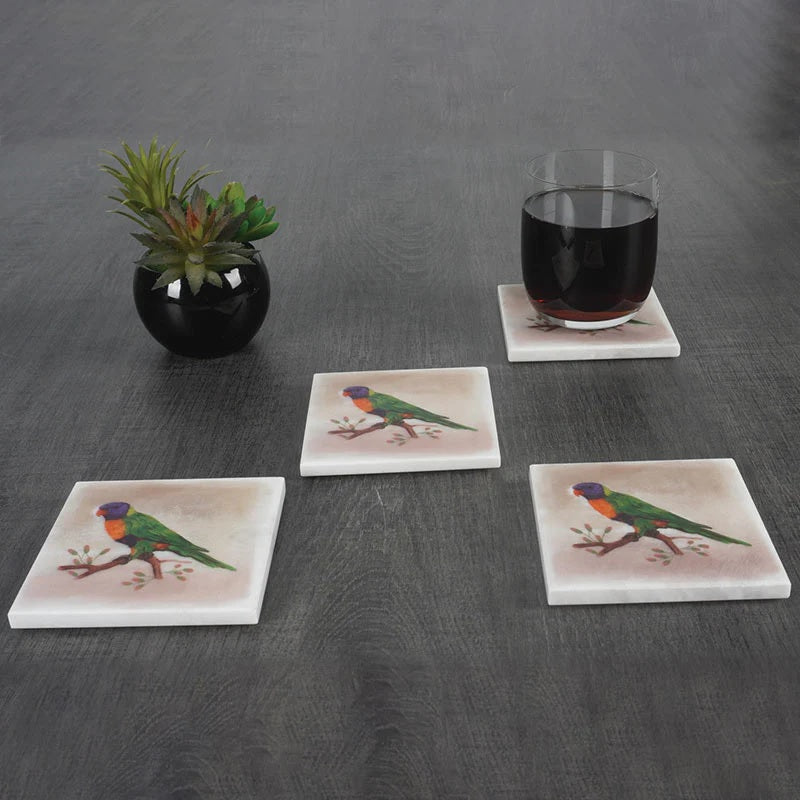 Set of 4 Square Australian Birds Marble Coasters - Lorikeet