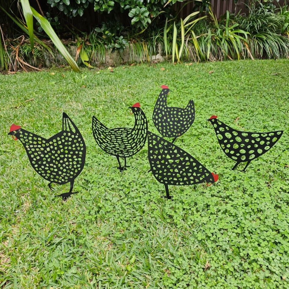 Set of 5 Unique Metal Hen Stakes