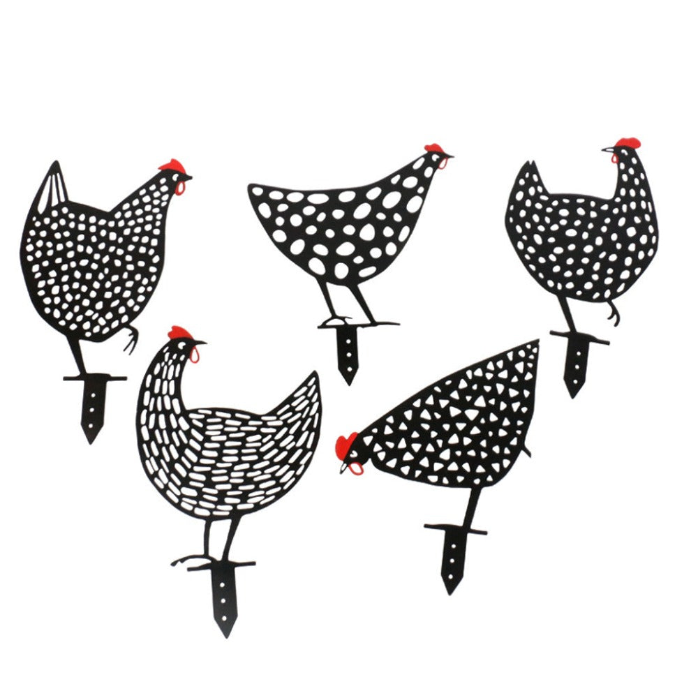 Set of 5 Unique Metal Hen Stakes