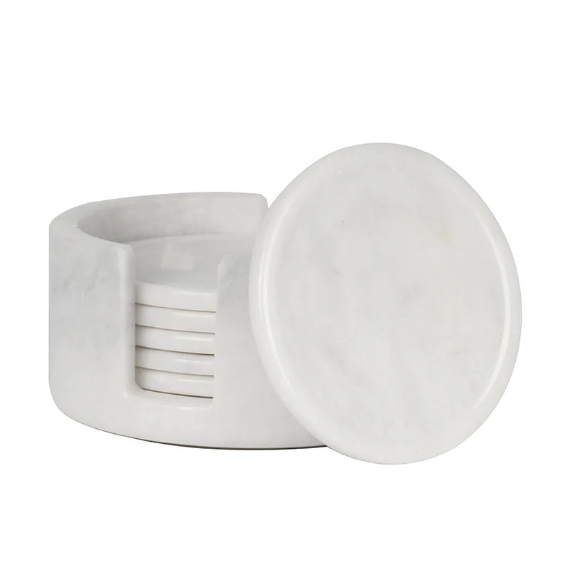 Set of 6 Round Marble Coasters With Holder (Available in 4 Colors)