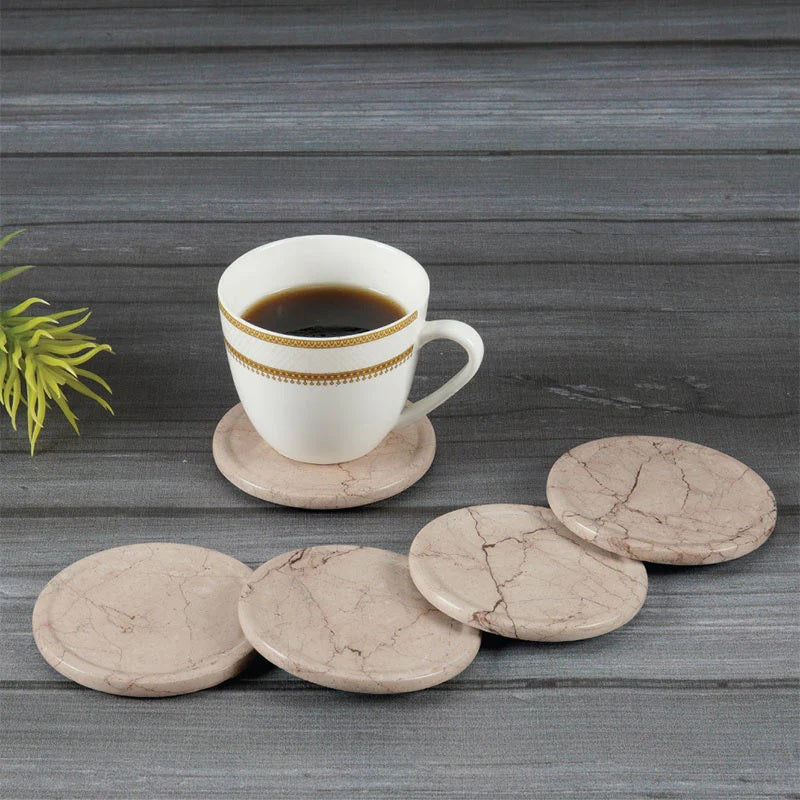 Set of 6 Round Marble Coasters With Holder (Available in 4 Colors)