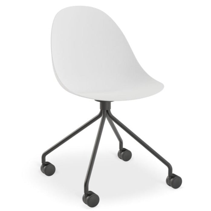 Shadowed Pebble White Pyramid Base with Castors Dining Chair