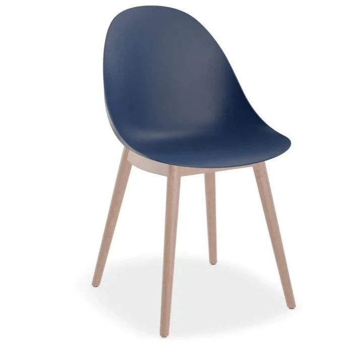 Shell Serenity Dark Blue Seat Wooden Legs Dining Chair