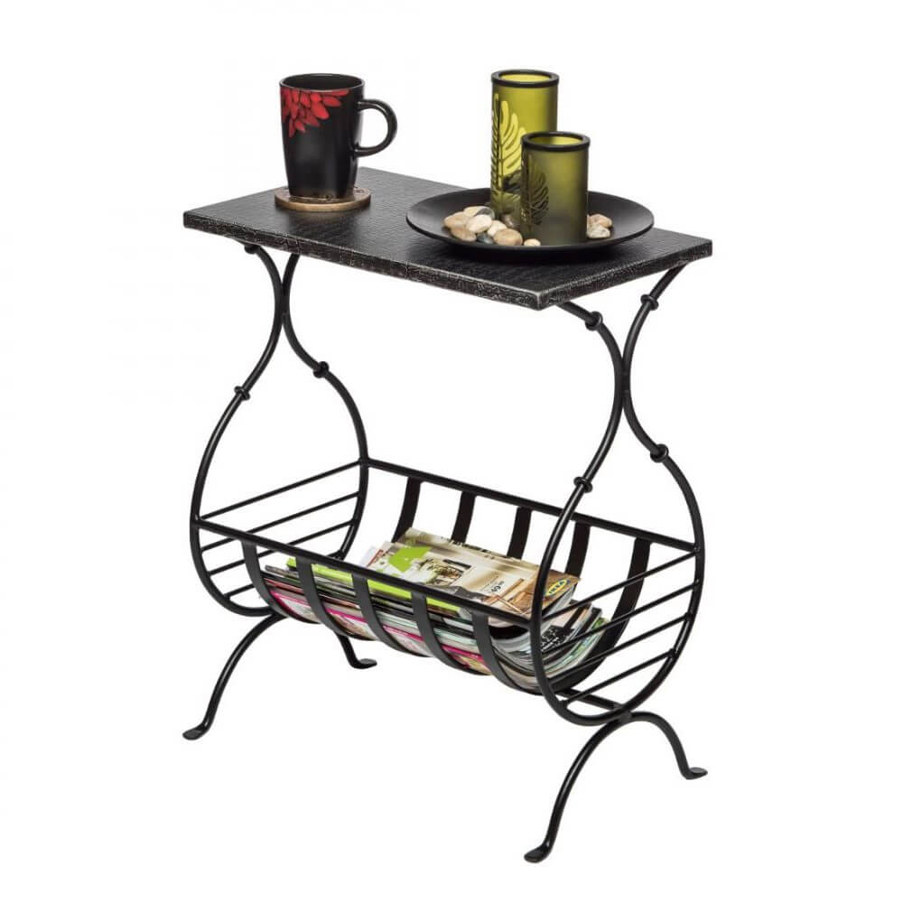 Silver Black Iron Bedside Table With Magazine Holder