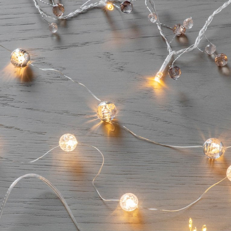 Silver Cascade Glow LED String with Foiled Beads