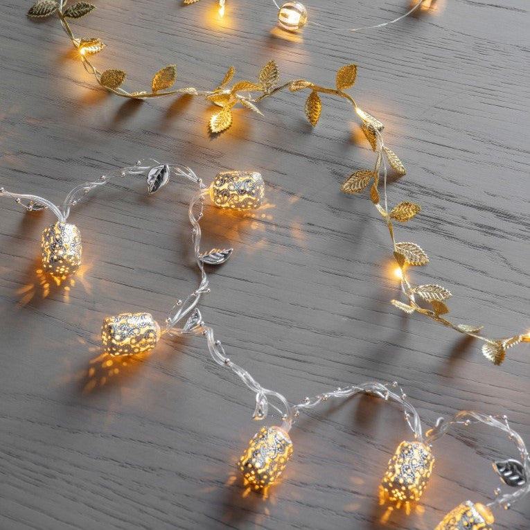 Silver Cascade Glow LED String with Striped Foiled Beads