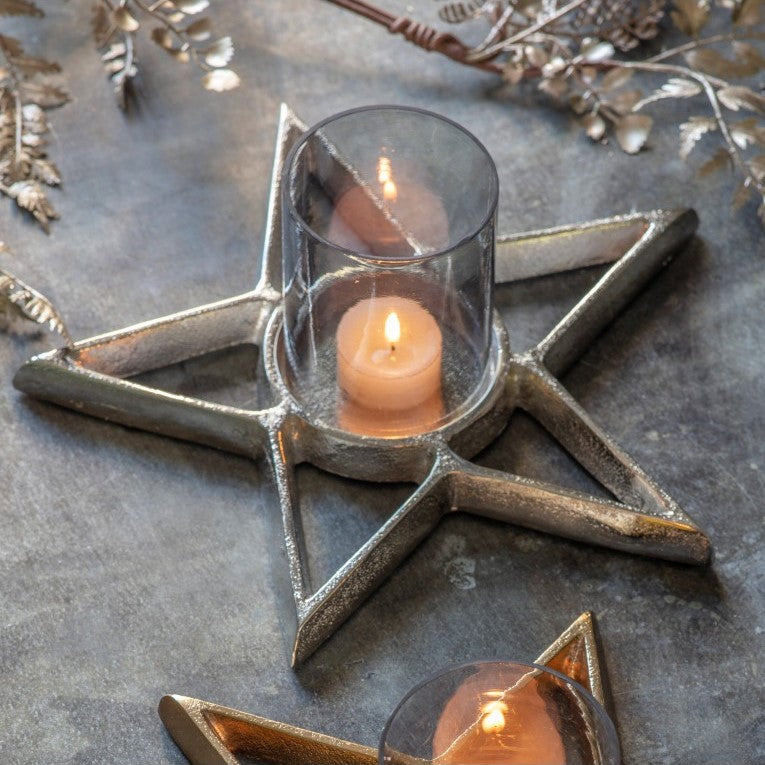 Silver Cosmos Star-Shaped Candle Holder