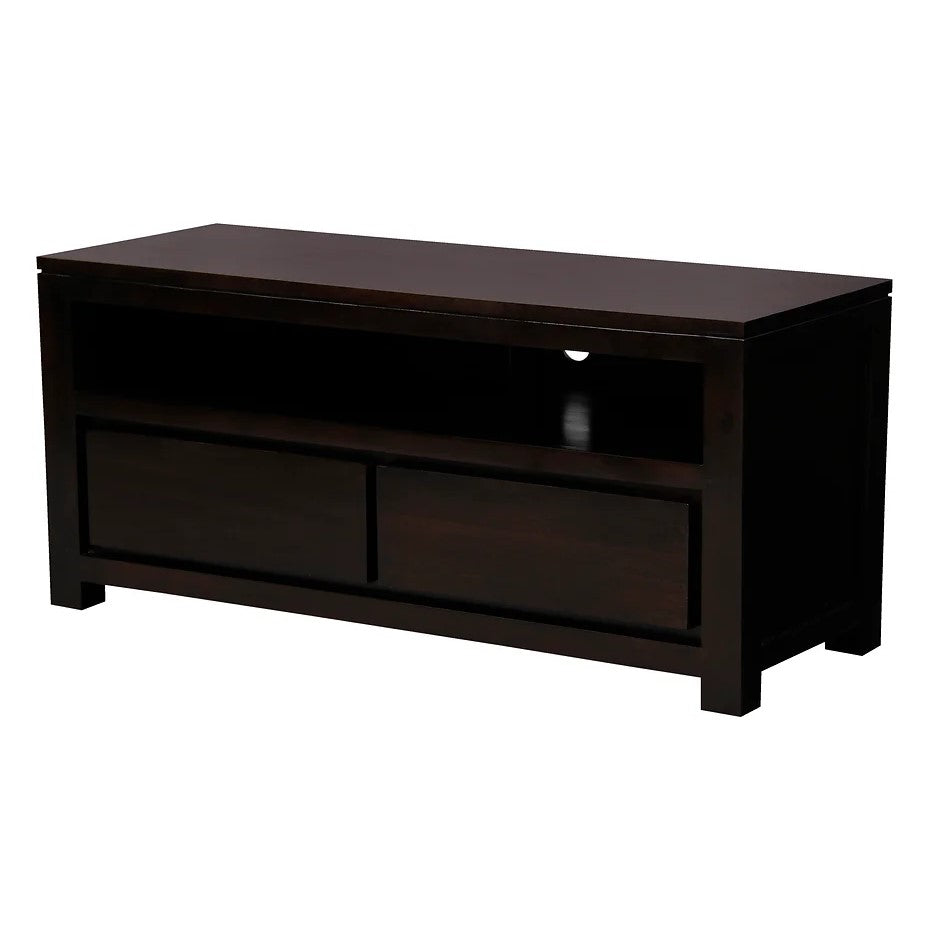 Simple Wooden 2-Drawer Entertainment Unit - Dark Brown