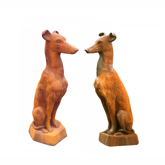 Sitting Dogs Outdoor Cast Iron Statue - Set of 2