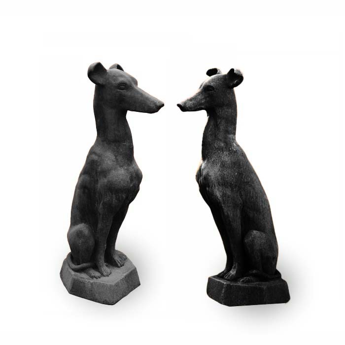 Sitting Dogs Outdoor Cast Iron Statue - Set of 2 Black