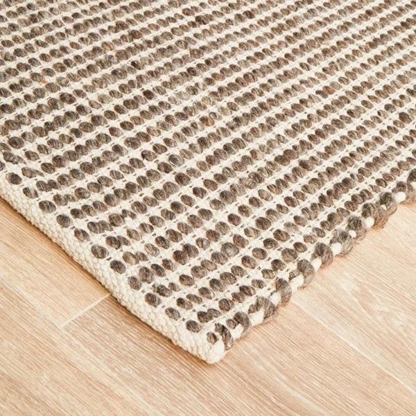 Skandi Brown Flat Weave Wool Rug - 225 x 155cms