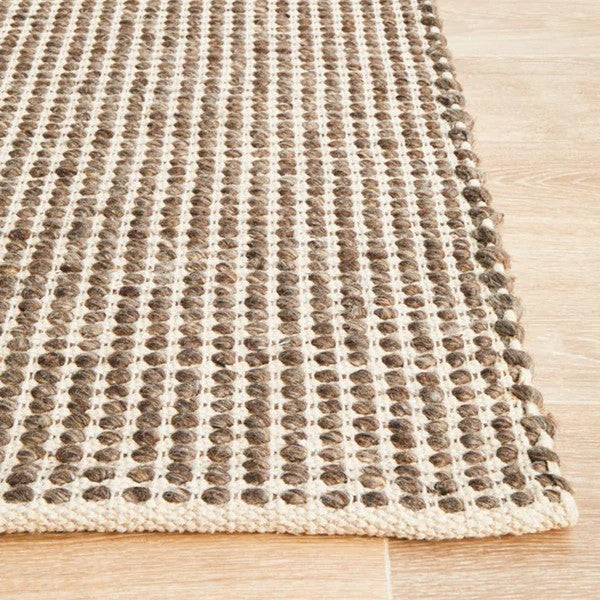 Skandi Brown Flat Weave Wool Rug - 225 x 155cms