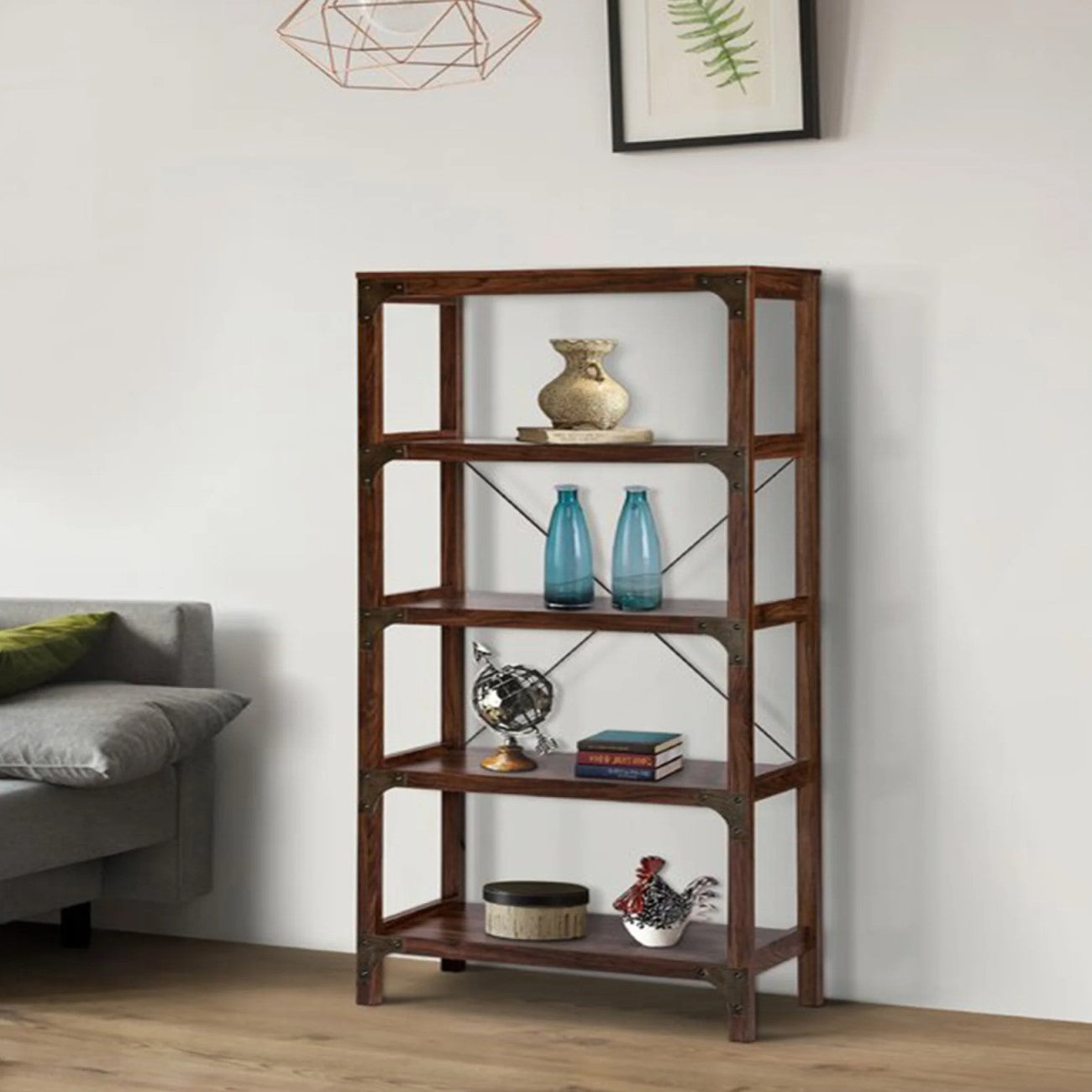 Sleek Engineered Wooden 5 Shelf Bookcase