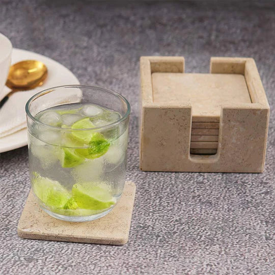 Sleek Marble Square Coaster Set - Beige