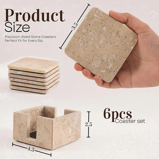 Sleek Marble Square Coaster Set - Beige