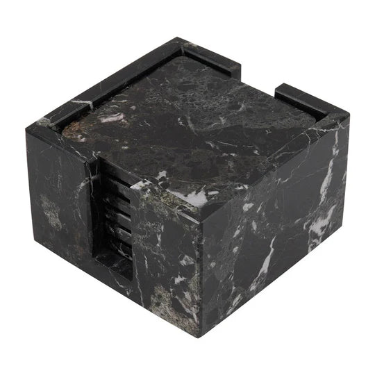 Sleek Marble Square Coaster Set - Black