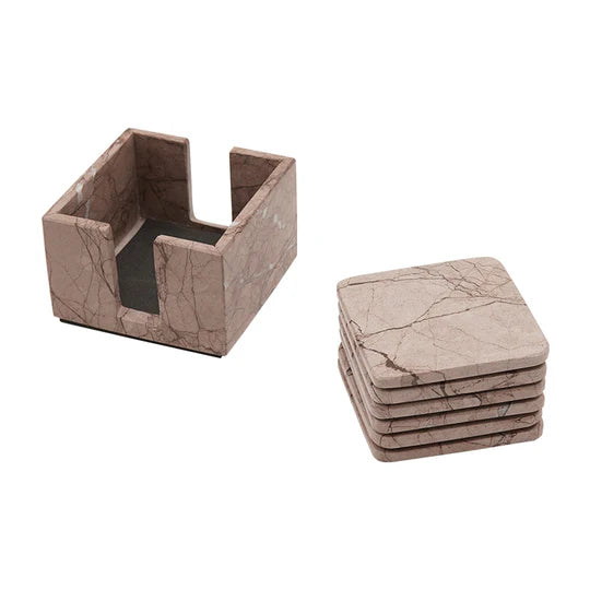 Sleek Marble Square Coaster Set - Brown