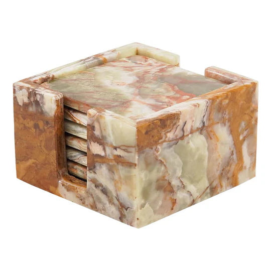 Sleek Marble Square Coaster Set - Green