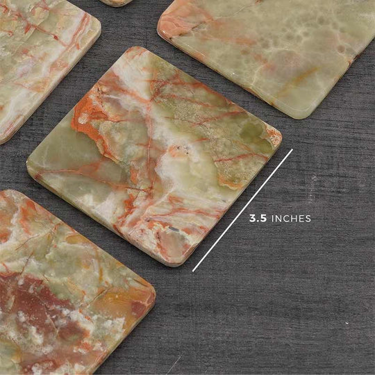 Sleek Marble Square Coaster Set - Green