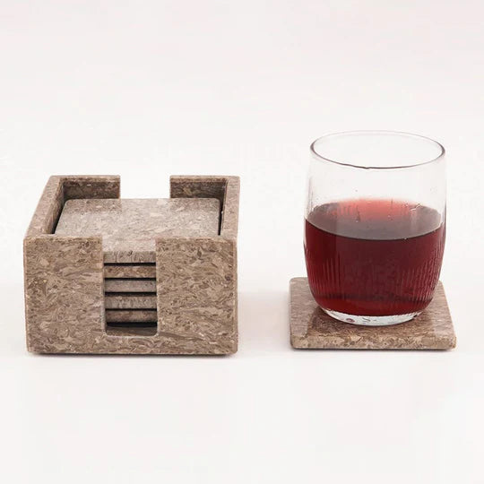 Sleek Marble Square Coaster Set - Grey