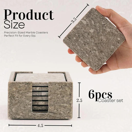 Sleek Marble Square Coaster Set - Grey