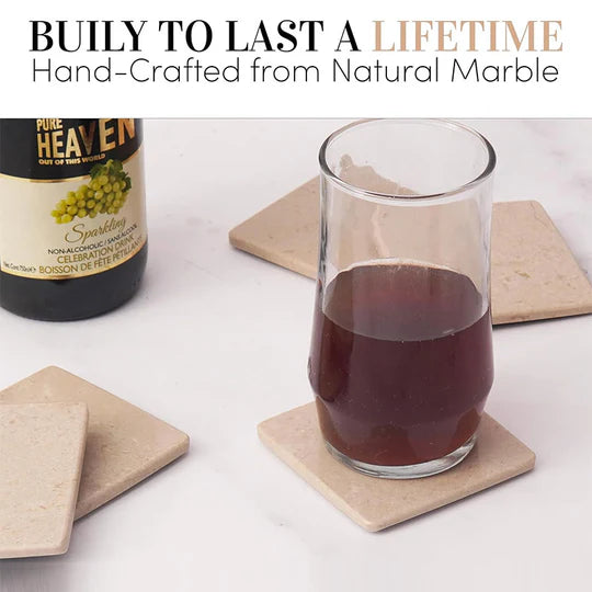 Sleek Marble Square Coaster Set - Verona