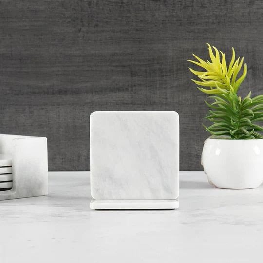 Sleek Marble Square Coaster Set - White