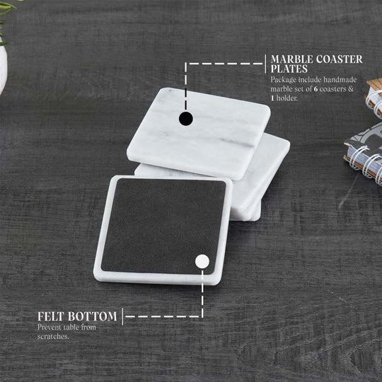 Sleek Marble Square Coaster Set - White