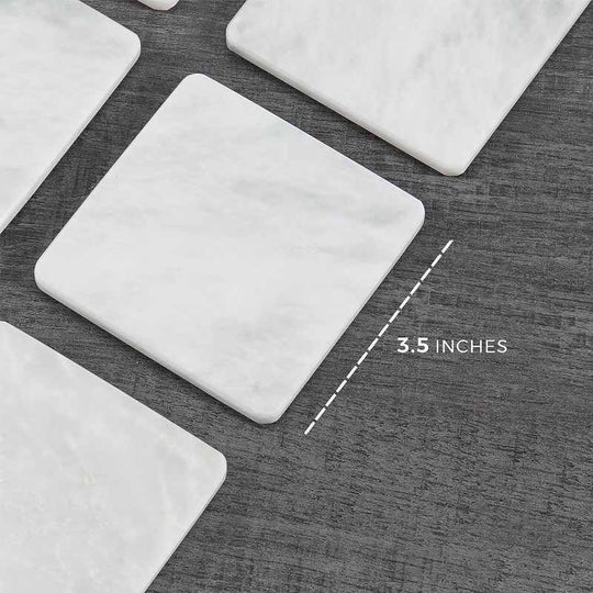 Sleek Marble Square Coaster Set - White