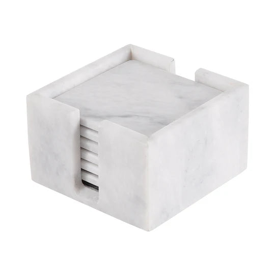 Sleek Marble Square Coaster Set - White