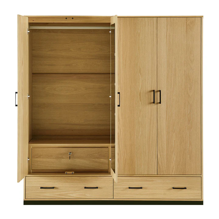 Sleek Scandic 4 Door Wardrobe - Natural