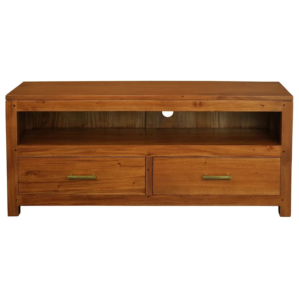 Sleek Simplicity 2 Drawer Low Entertainment Unit - Light Brown