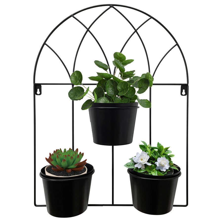 Sleek Simplicity Black Arched 3-Pot Wall Planter