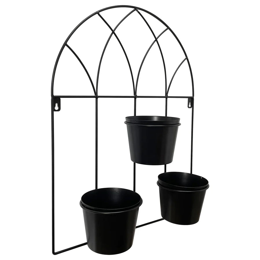 Sleek Simplicity Black Arched 3-Pot Wall Planter