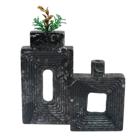 Sleek Style Stepped Geometric Vase - Black