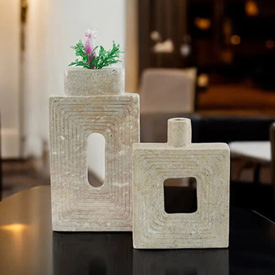 Sleek Style Stepped Geometric Vase - Cream