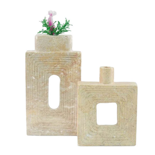 Sleek Style Stepped Geometric Vase - Cream