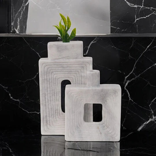 Sleek Style Stepped Geometric Vase - White