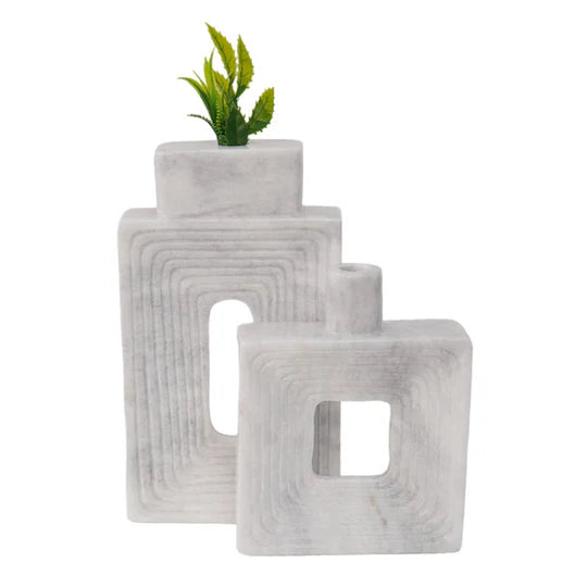 Sleek Style Stepped Geometric Vase - White