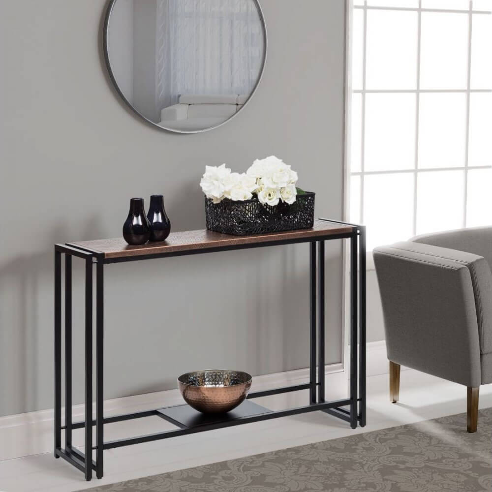 Slim Copper Finish Wooden Console Table