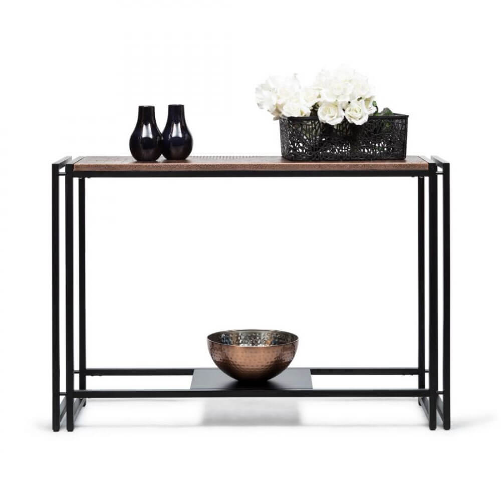 Slim Copper Finish Wooden Console Table