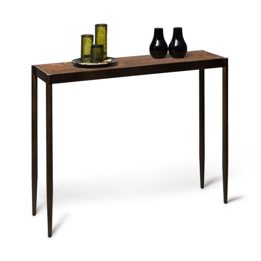 Slim Dark Brass Wooden Console Table