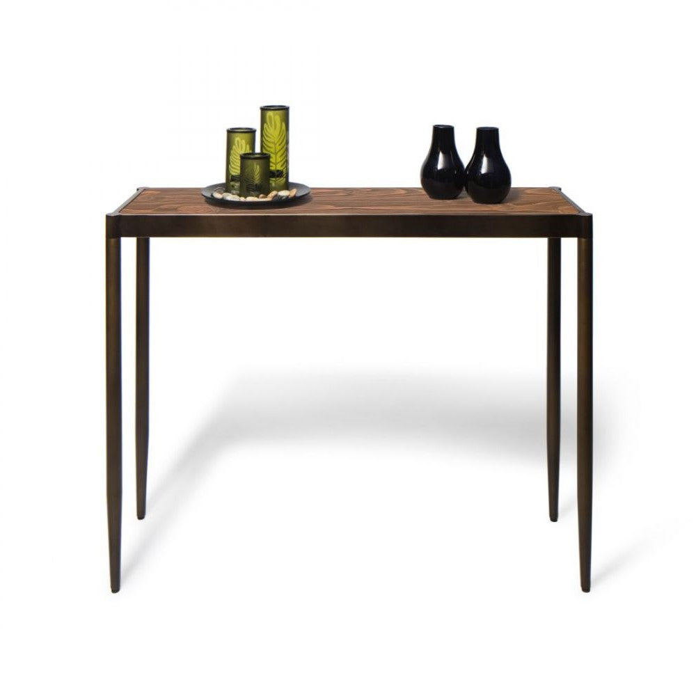 Slim Dark Brass Wooden Console Table