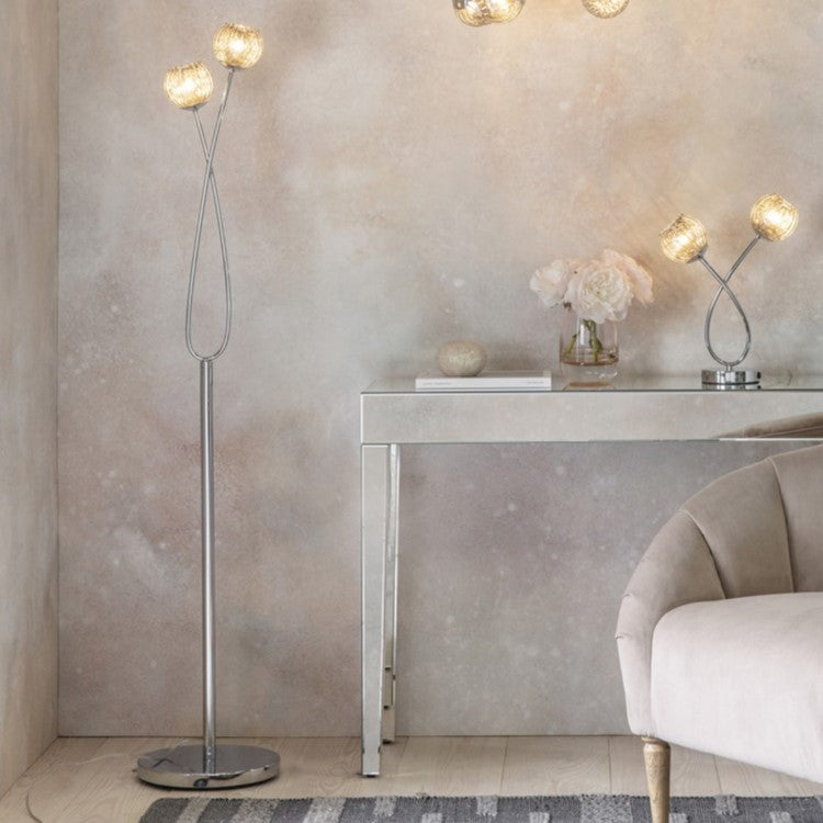 Smokey Allure Mirrored Glass Detail Floor Lamp